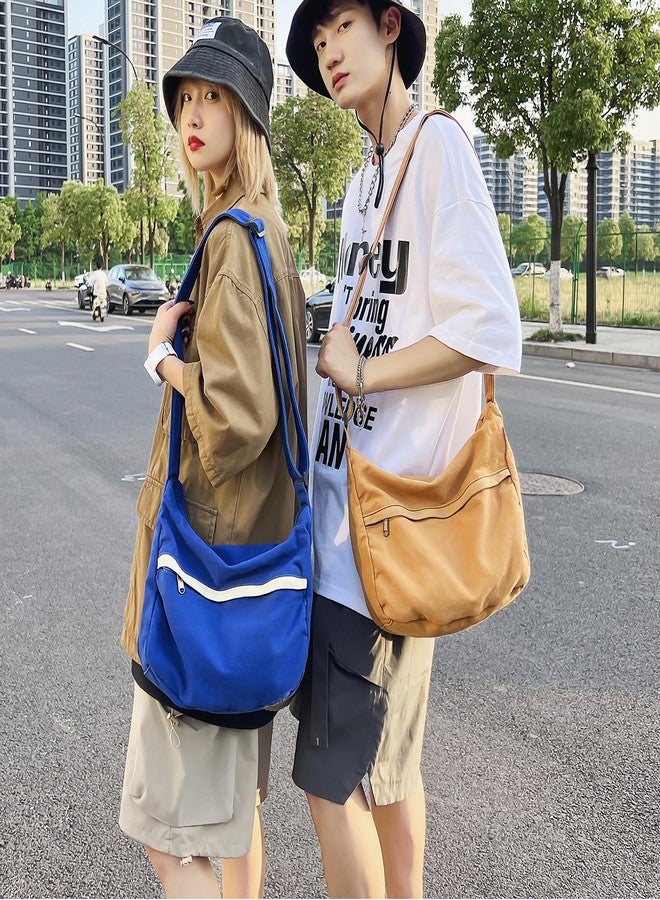 Youjaree Canvas Messenger Bag Large Hobo Crossbody Bag with Zipper Casual Shoulder Tote Handbag for Women and Men (Browm) - Image 2