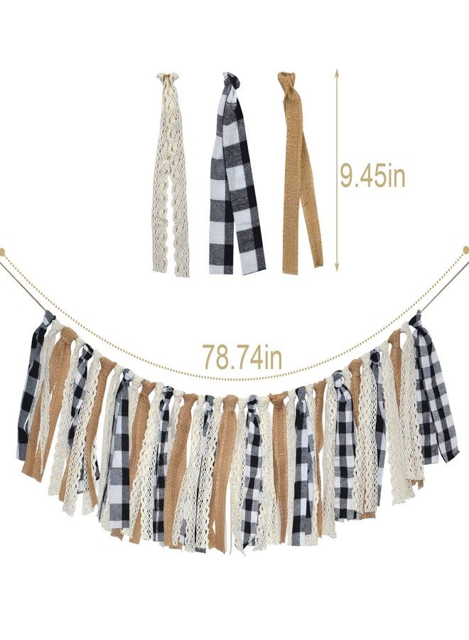 Rainlemon Buffalo Check Plaid Banner Black and White Gingham Spring Summer Fall Winter Easter Christmas Mantle Fireplace Garland Decoration - Image 3