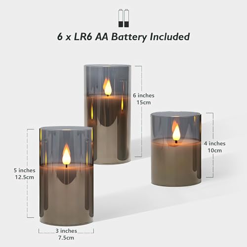 Rhytsing Gray Glass Battery Operated LED Candles with Remote, Flameless Candle Gift Set, Warm White Light - Include 6 Batteries - Image 4