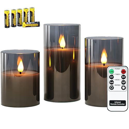 Rhytsing Gray Glass Battery Operated LED Candles with Remote, Flameless Candle Gift Set, Warm White Light - Include 6 Batteries - Image 1