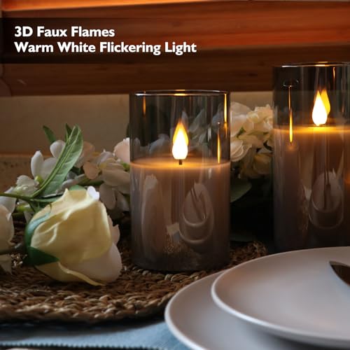 Rhytsing Gray Glass Battery Operated LED Candles with Remote, Flameless Candle Gift Set, Warm White Light - Include 6 Batteries - Image 2