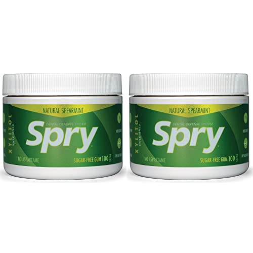 Spry Fresh Natural Xylitol Chewing Gum Dental Defense System  AspartameFree SugarFree NonGMO GlutenFree Spearmint 100 Count  Pack of 2 - Image 1