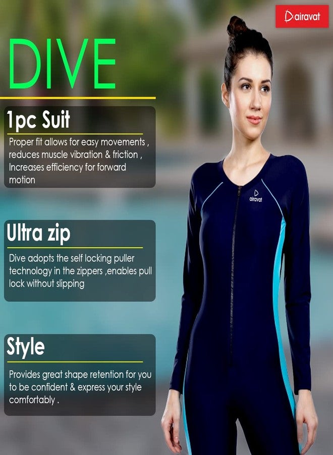 AIRAVAT ملابس سباحة نسائية من Airavat Dive 5004 مصنوعة من قماش مطاطي، توفر الحماية من الأشعة فوق البنفسجية، وتتميز بالراحة والمرونة، وهي مناسبة للنساء والفتيات (مقاس متوسط، لون أزرق مائي). - Image 5