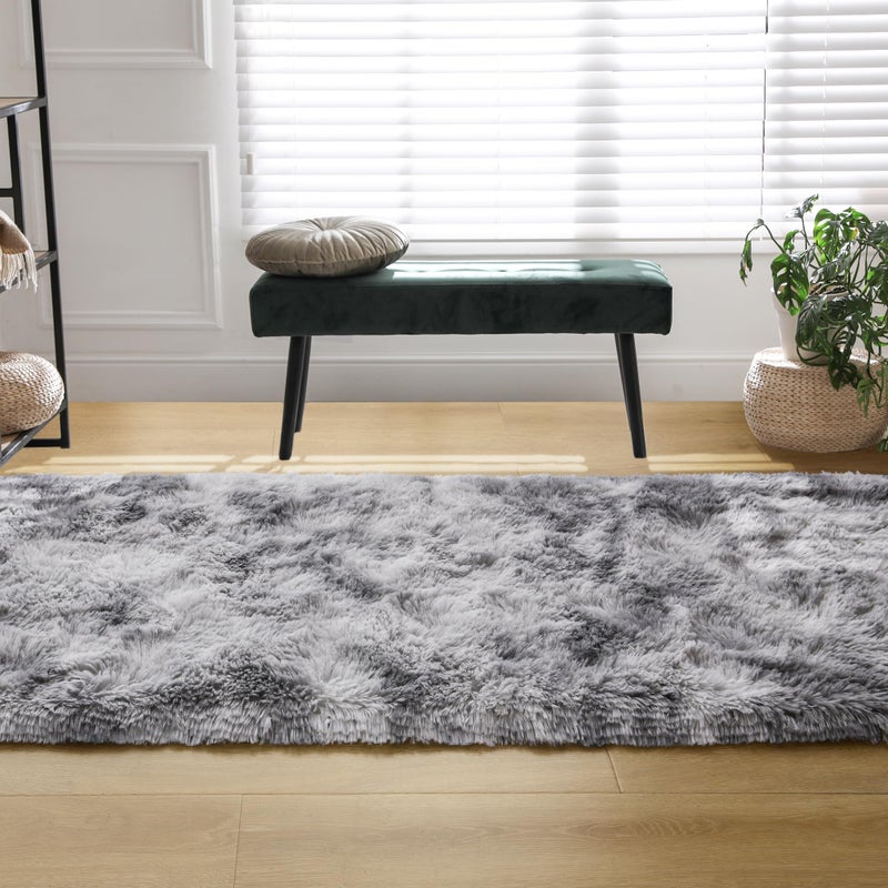 Tepook Fluffy Runner Rugs for Bedroom Aesthetic 2x6 Feet  Shag Soft Bedside Rug with Non-Slip Bottom  Fuzzy Plush Carpet for Room  Hallway Rug for Nursery Dorm Indoor Home Decor  Tie-dye Light Grey - Image 4