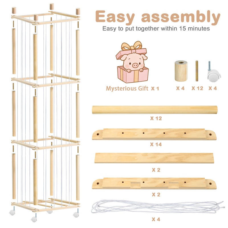 BENCHRY Stuffed Animal Storage, Wood Stuffed Animal Zoo Storage with Brake Wheels, Space Save Toy Organizer, Large Capacity Stuffed Animal Holder, Perfect for Nursery Playroom Kidroom Bedroom-54.3 Inch - Image 2