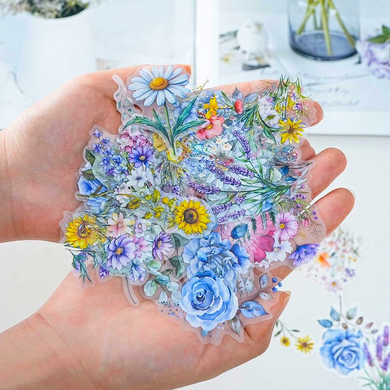 OBUJOPAL 100 Pcs Natural Flower Stickers for Scrapbooking Junk Journal Notebook Planner Card Making Collage Envelope Water Bottle Phone Case Craft, Rose, Daisy, Lavender, Sunflower, Wildflower Stickers - Image 5
