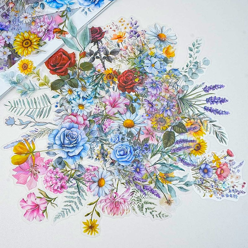 OBUJOPAL 100 Pcs Natural Flower Stickers for Scrapbooking Junk Journal Notebook Planner Card Making Collage Envelope Water Bottle Phone Case Craft, Rose, Daisy, Lavender, Sunflower, Wildflower Stickers - Image 3