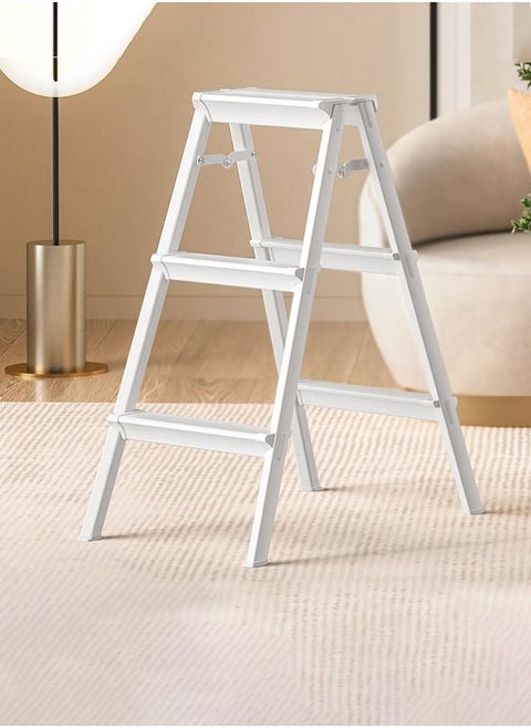 3 Step Ladder Aluminum Folding Step 3 Steps Stool With Anti Slip Sturdy And Wide Pedal Portable Multi-Use Stepladder For Home And Kitchen Use Space Saving Lightweight Aluminum