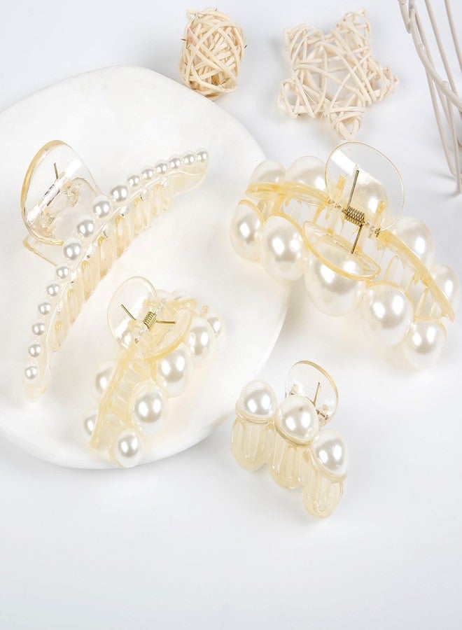 AIBFRID Pearl Hair Clips for Women, 4PCS Large Pearl Hair Claws Clips Non Slip Hair Clips for Thick Thin Hair Strong Hold Cute Claw Clips Fashion Hair Accessories for Wedding Party - Image 4