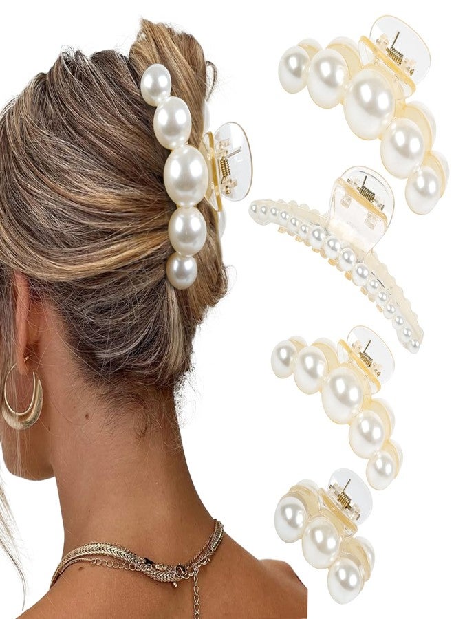 AIBFRID Pearl Hair Clips for Women, 4PCS Large Pearl Hair Claws Clips Non Slip Hair Clips for Thick Thin Hair Strong Hold Cute Claw Clips Fashion Hair Accessories for Wedding Party - Image 1