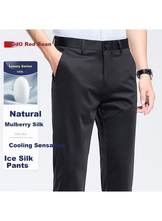 Hodo Hodo Men's Business Pants With Mulberry Silk & Cool Breathable Fabric Smooth Straight-leg Solid Color Summer Casual Pants - Image 1