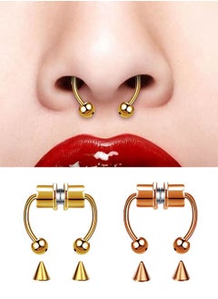 Homeosoobone 5 Pairs of Magnetic Stainless Steel Nose Rings, Non-perforated Diaphragm False Nose Rings,  Reusable False Nose Jewelry Ornaments for Trendy Boys and Girls  - Image 2