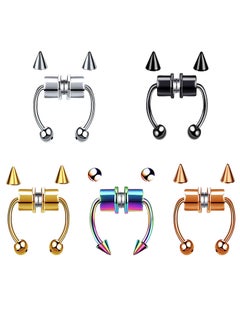 Homeosoobone 5 Pairs of Magnetic Stainless Steel Nose Rings, Non-perforated Diaphragm False Nose Rings,  Reusable False Nose Jewelry Ornaments for Trendy Boys and Girls  - Image 1