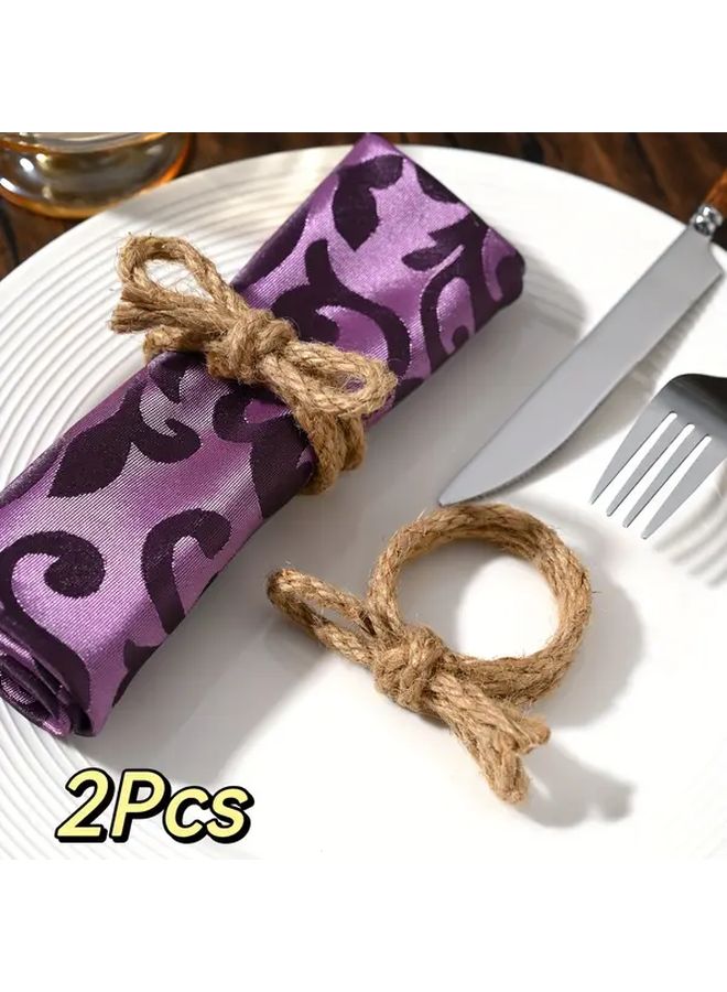 2pcs Linen Braided Bow Napkin Ring Set Handmade Flower Shape Jute Nautical Table Decoration for Wedding Banquet Dinner Party - Image 3