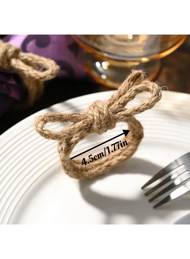 2pcs Linen Braided Bow Napkin Ring Set Handmade Flower Shape Jute Nautical Table Decoration for Wedding Banquet Dinner Party - Image 2