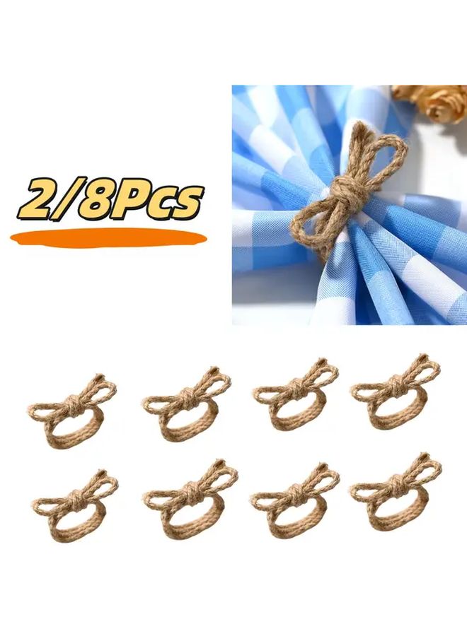 2pcs Linen Braided Bow Napkin Ring Set Handmade Flower Shape Jute Nautical Table Decoration for Wedding Banquet Dinner Party - Image 1