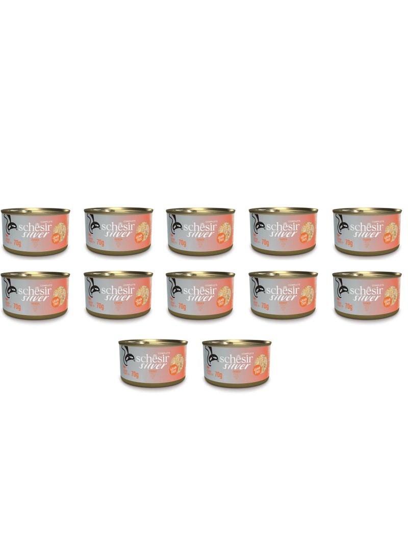 شيسر مجموعة من 12 قطعة طعام رطب للقطط من الدجاج الفضي في مرق - 70 جم - Image 1
