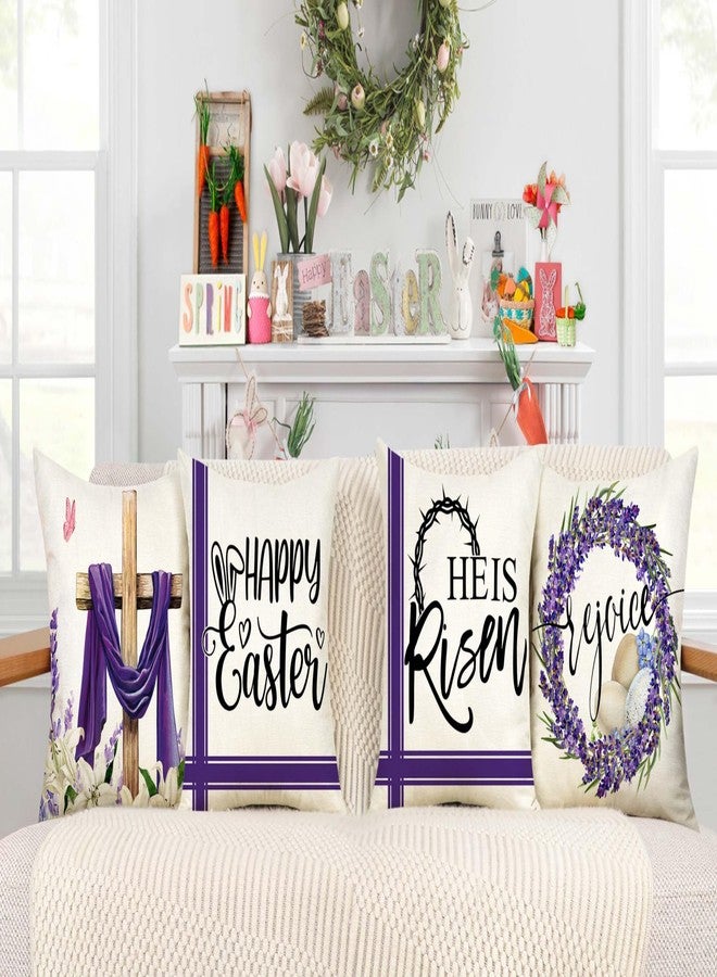 4TH Emotion Easter Throw Pillow Covers 18 x 18 Inch Set of 4, He is Risen Spring Farmhouse Holiday Purple Cushion Case for Home Sofa Couch Decoration TH177 - Image 2
