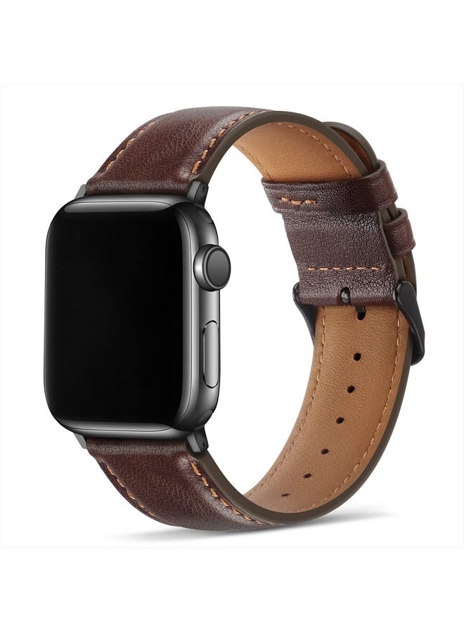 Tasikar أحزمة متوافقة مع ساعة آبل 49 مم 45 مم 44 مم 42 مم للرجال أحزمة جلدية أصلية بديلة متوافقة مع ساعة آبل ألترا السلسلة 8 7 (45 مم) SE 6 5 4 (44 مم) 3 2 1 (42 مم) - بني عتيق - Image 1