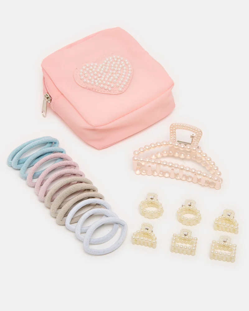 Redtag Girls Assorted Embellished Hair Ties& Hair claws Set (Pack of 19)