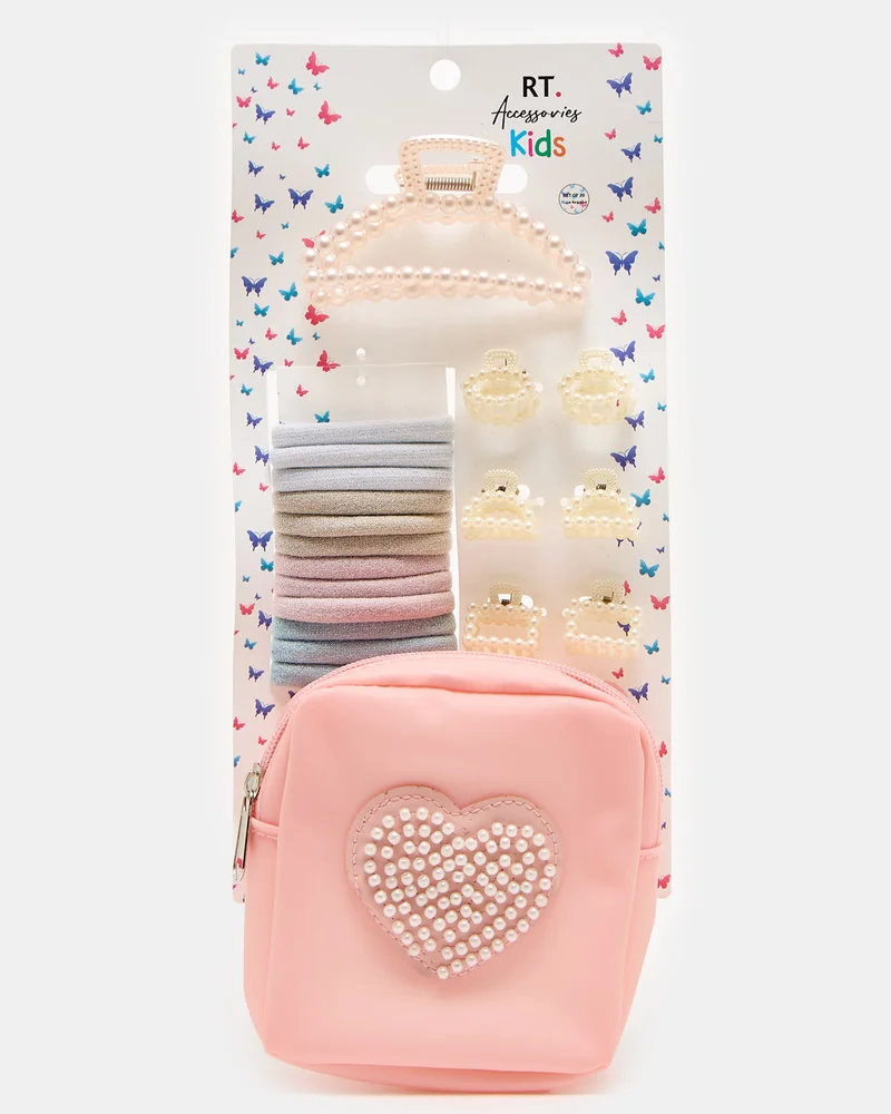 Redtag Girls Assorted Embellished Hair Ties& Hair claws Set (Pack of 19)