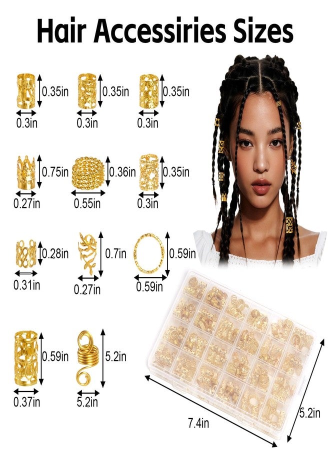yeabwps 220 Pcs Gold Hair Jewelry for Braids Dreadlock Locs Accessories Metal Hair Clips for Women Girls Adjustable Cuffs Brading Clips Hair Rings Decoration (Gold) - Image 2