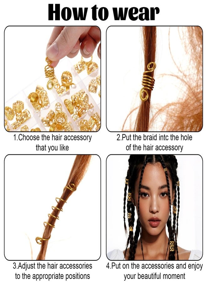 yeabwps 220 Pcs Gold Hair Jewelry for Braids Dreadlock Locs Accessories Metal Hair Clips for Women Girls Adjustable Cuffs Brading Clips Hair Rings Decoration (Gold) - Image 3