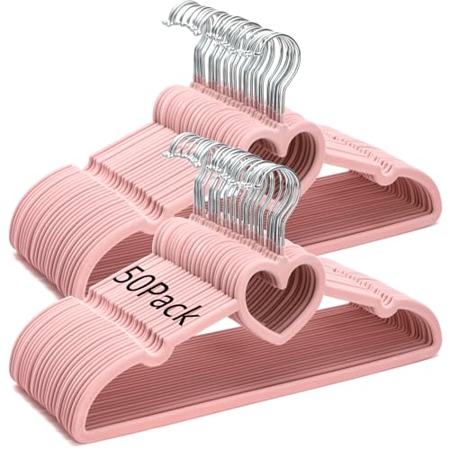 Coloch 50 Pack Pink Velvet Hangers NonSlip Clothes Hangers with 360 Degree Rotating Hook Thin Felt Adult Hanger for Coat Dress Shirt Jacket - Image 1