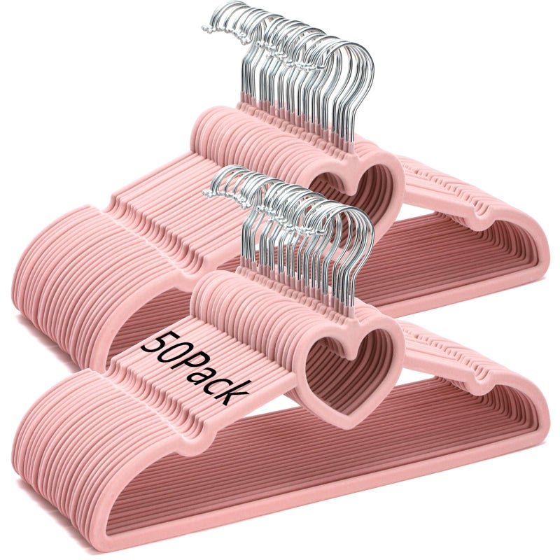 Coloch 50 Pack Pink Velvet Hangers NonSlip Clothes Hangers with 360 Degree Rotating Hook Thin Felt Adult Hanger for Coat Dress Shirt Jacket - Image 2