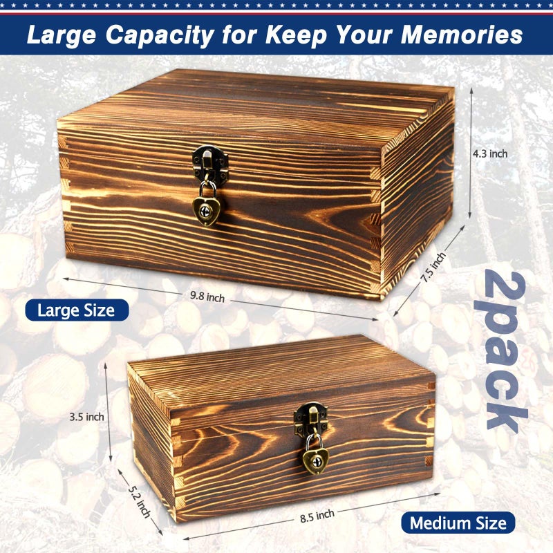 BigHala Wood Keepsake Boxes with Lock and Keys Handcrafted Decorative Wooden Storage Case Cabinet Container Hinged Lid Country Rustic Style Organizer for Trinkets Gift Card Collection Coffee Color 2 Pack - Image 5