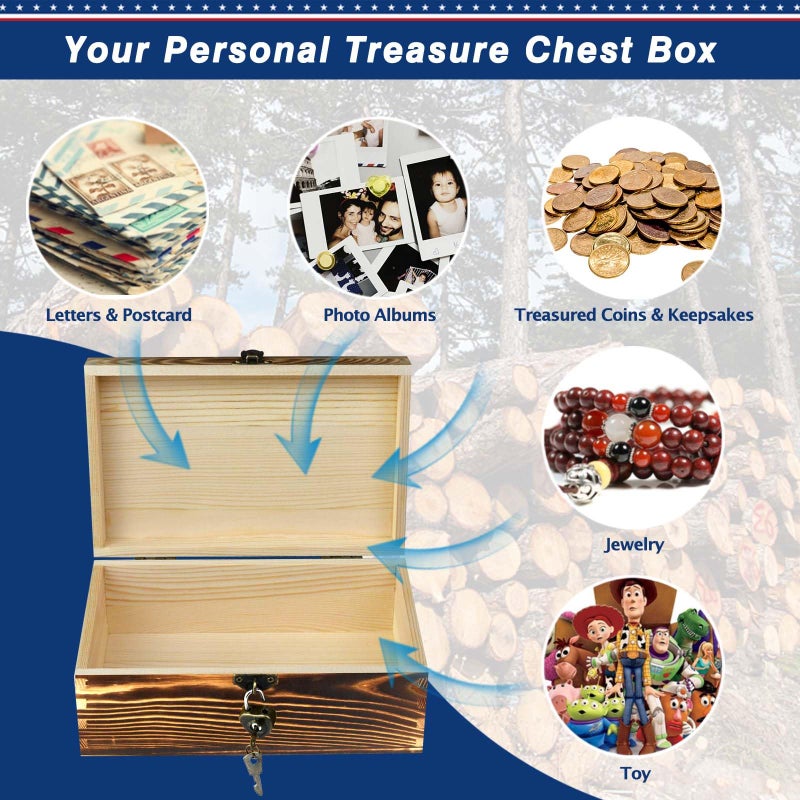 BigHala Wood Keepsake Boxes with Lock and Keys Handcrafted Decorative Wooden Storage Case Cabinet Container Hinged Lid Country Rustic Style Organizer for Trinkets Gift Card Collection Coffee Color 2 Pack - Image 4