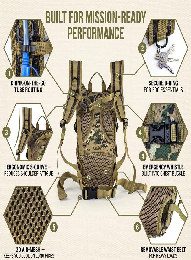 Zavothy Camo Hydration Backpack with 2L Water Bladder Tactical Molle Water Backpack for Men Women Hydration Pack for Hiking Running Climbing - Image 4