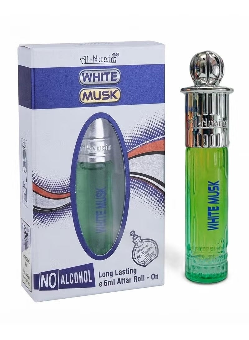Al Nuaim Al-Nuaim White Musk Attar Roll On Perfume Oil 6ml | Alcohol Free Concentrated Ittar for Men & Women | Long Lasting Premium White Musk Arabic Fragrance | Pocket Size Roll-On Attar - Image 1