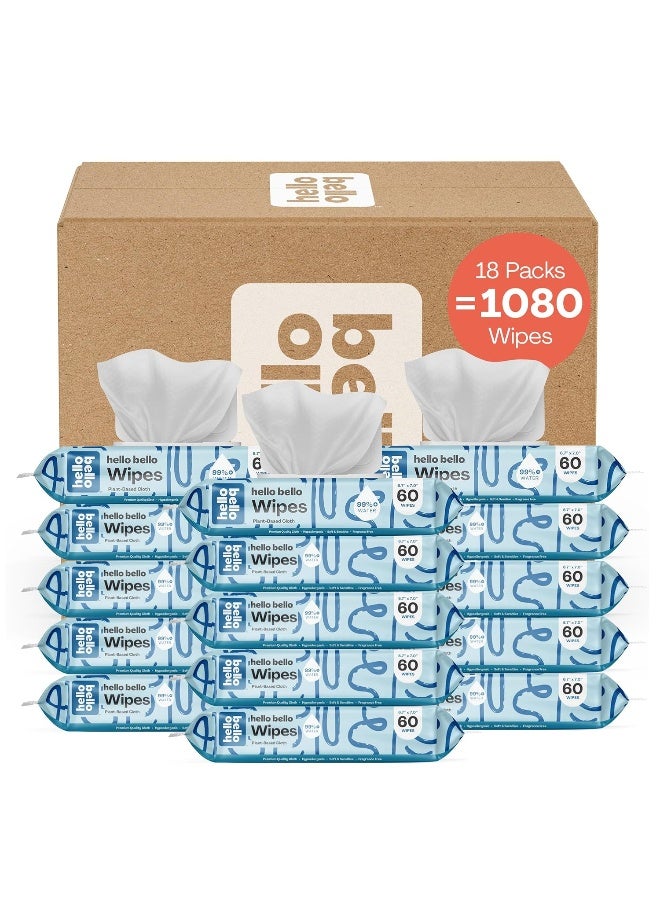 Hello Bello Extra Gentle Unscented Baby Wipes, Plant Based, Made with 99% Water and Aloe for Babies and Kids, 1080 Count - Image 1