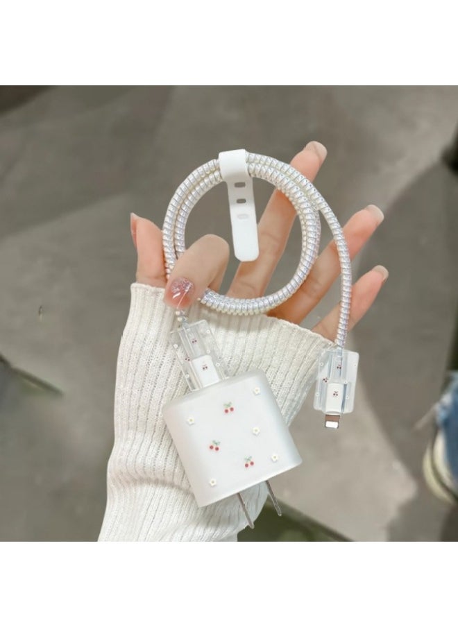 Generic Frosted For Apple 20w/18w Charging Head Cover Data Line Protective Cover Bite Cherry Blossom-Colour:Colorful Hearts  - Image 2