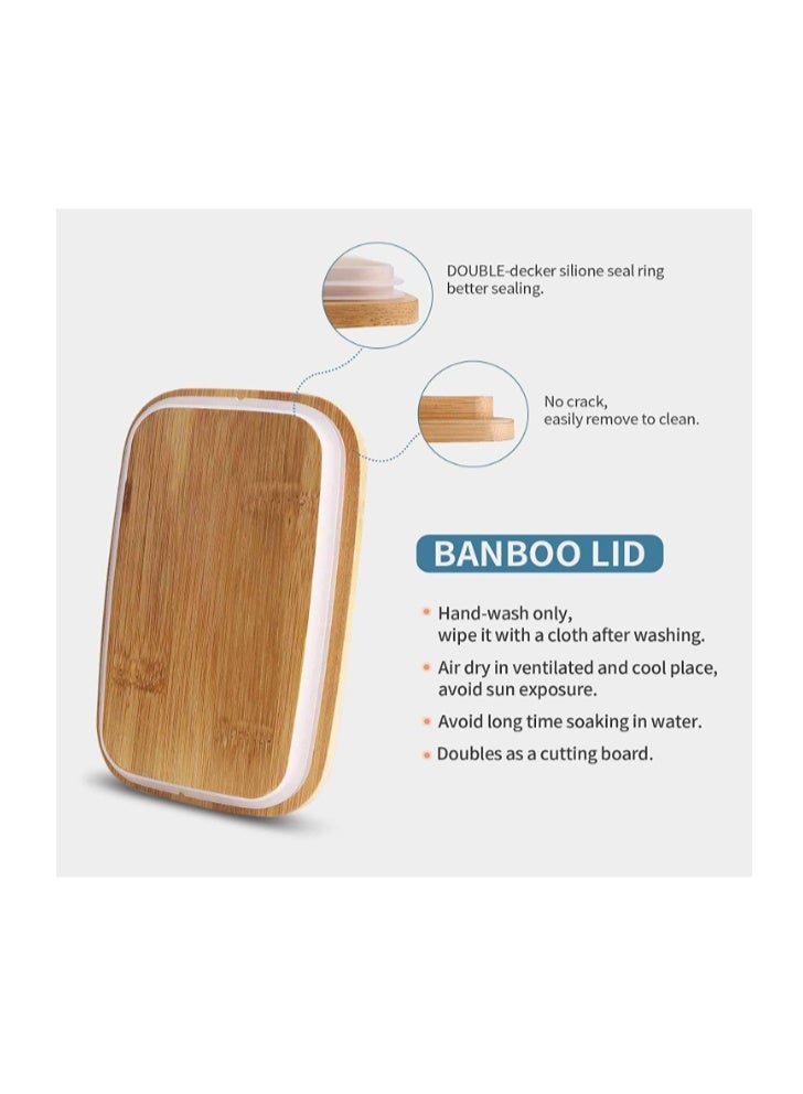 Funito Large Butter Dish with knife Holds Up to 2 Sticks Ceramics Butter Keeper Container with Bamboo Lid and Stainless Steel Double-layer Silicone Sealing Butter Dishes with Covers Good Kitchen Gift White - Image 3