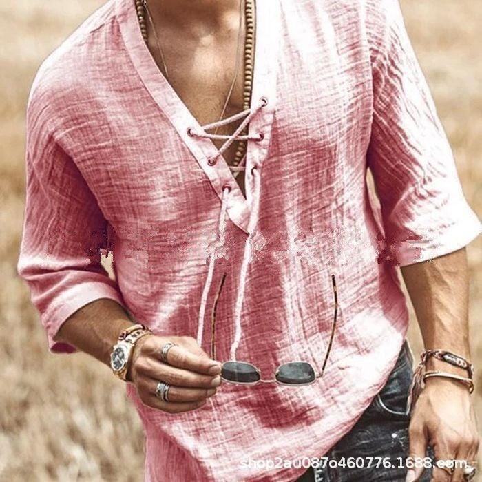 2022 New wish Explosions Men's Chest Tie Corn Mid-Sleeve T-Shirt Shirt - Image 1