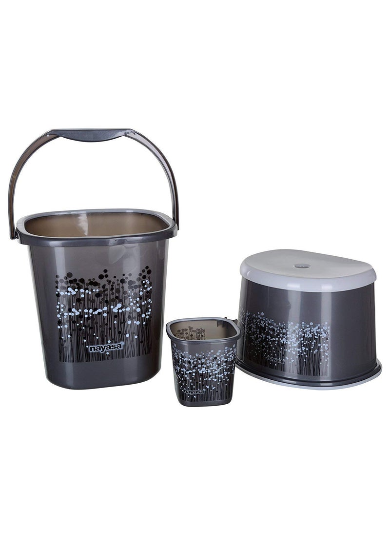 NAYASA Nayasa Funk Square 3 Pcs Bathroom Set | Bucket 18 L + Mug 1.5 L + 508 Stool | Bathroom Set | Bath Set for Bathroom | Black  - Image 1