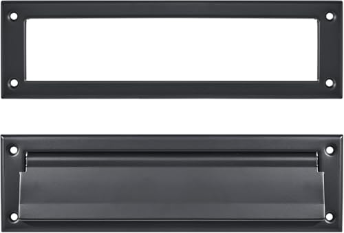 ZAUYX 1 Pack 10inch Matte Black Solid Brass Heavy Duty Mail Slot with Solid Brass Heavy Duty Inner Frame for Use in Slots for Doors - Image 1