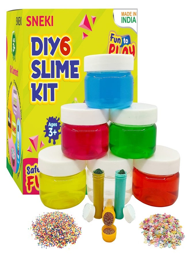 SNEKI (6 Slime Kit) Non Sticky Crystal Clay Kids Slime Gel Jelly Putty Toy for Kids Educational Creative DIY Toys Stress Relief Sludge Toy Kit for Girls Boys with Glitter Charms Star Beads Ball Set - Image 1