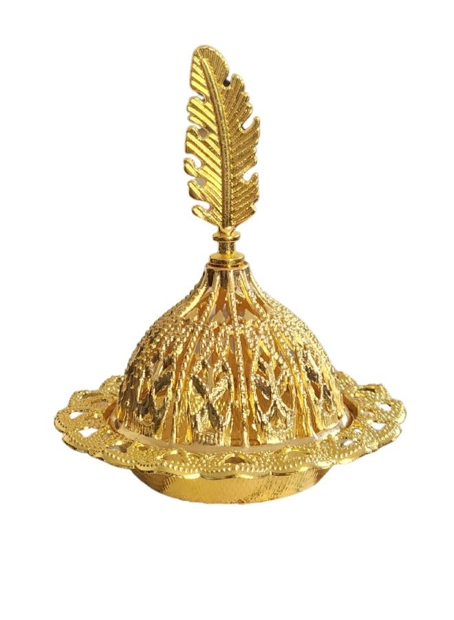 مبخرة بخور ذهبية بتصميم عربي فاخر – مبخرة معدنية مزخرفة من الحديد عالي الجودة مع غطاء قابل للإزالة – لتعطير الجو ونشر الروائح العطرية بالتساوي – قطعة ديكور فاخرة للمنازل والمناسبات – هدية مثالية للأصدقاء والعائلة - Image 1