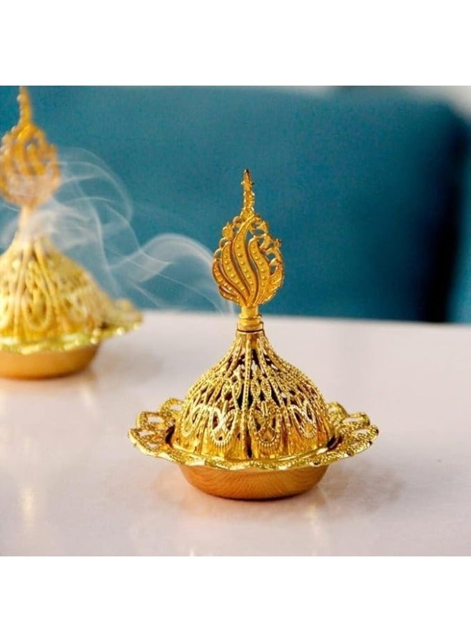مبخرة بخور ذهبية بتصميم عربي فاخر – مبخرة معدنية مزخرفة من الحديد عالي الجودة مع غطاء قابل للإزالة – لتعطير الجو ونشر الروائح العطرية بالتساوي – قطعة ديكور فاخرة للمنازل والمناسبات – هدية مثالية للأصدقاء والعائلة - Image 2