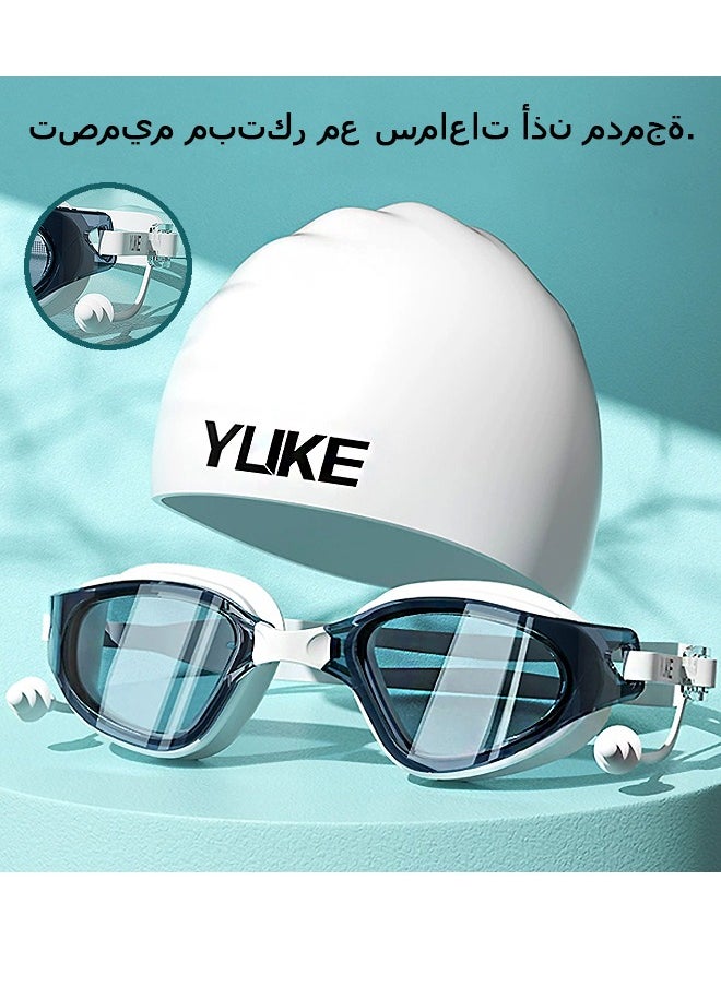 YUKE Swimming Goggles, UV Protection HD Goggle with Swimming Cap and Earplugs, for Men and Women  - Image 1