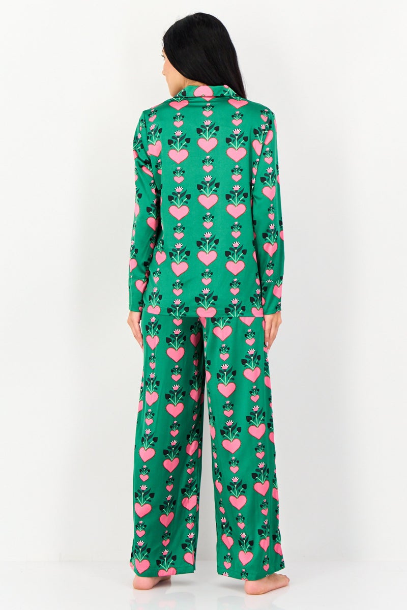 bebe Women 2 Pieces Allover Print Long Sleeve Nightwear Set, Multicolor - Image 4