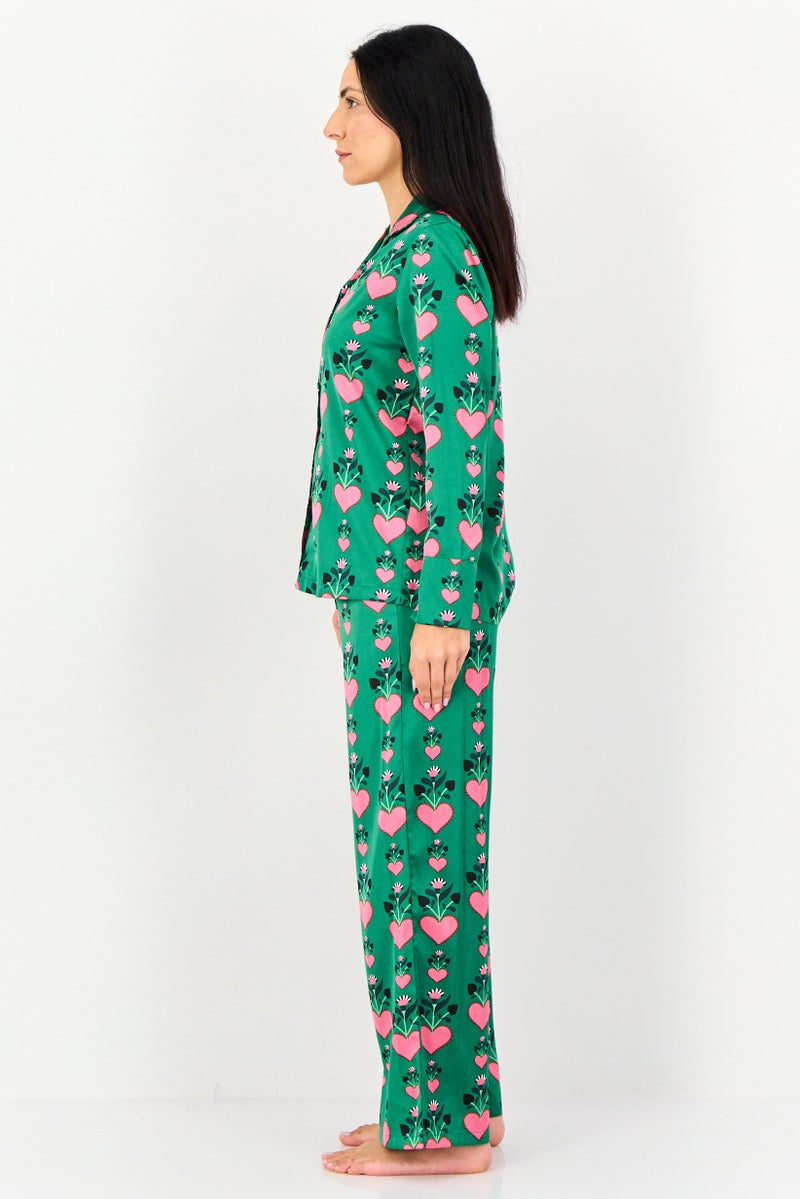 bebe Women 2 Pieces Allover Print Long Sleeve Nightwear Set, Multicolor - Image 2