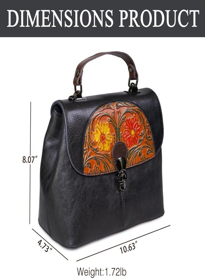 SHARPAD Genuine Leather Satchel for Women Top Handle Bags Handmade Purse Vintage Embossed Leather Crossbody Handbags Hobo Bag, Black-3 - Image 2