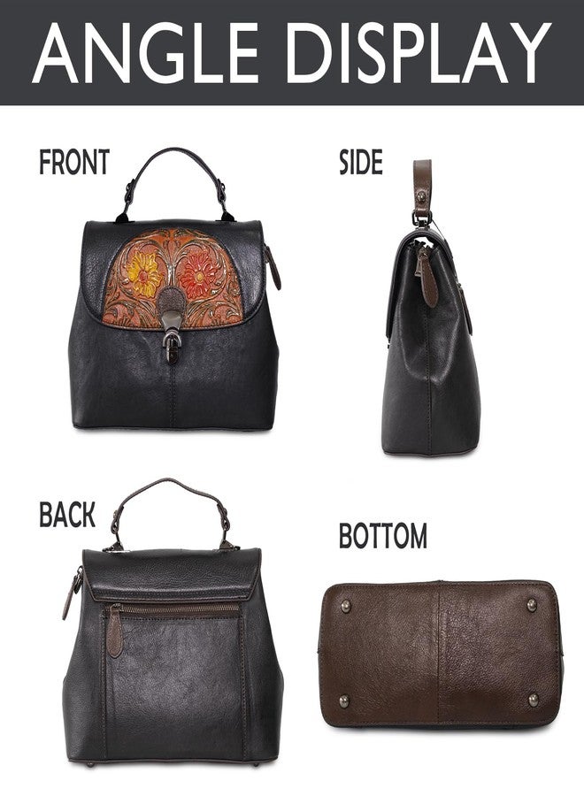 SHARPAD Genuine Leather Satchel for Women Top Handle Bags Handmade Purse Vintage Embossed Leather Crossbody Handbags Hobo Bag, Black-3 - Image 3