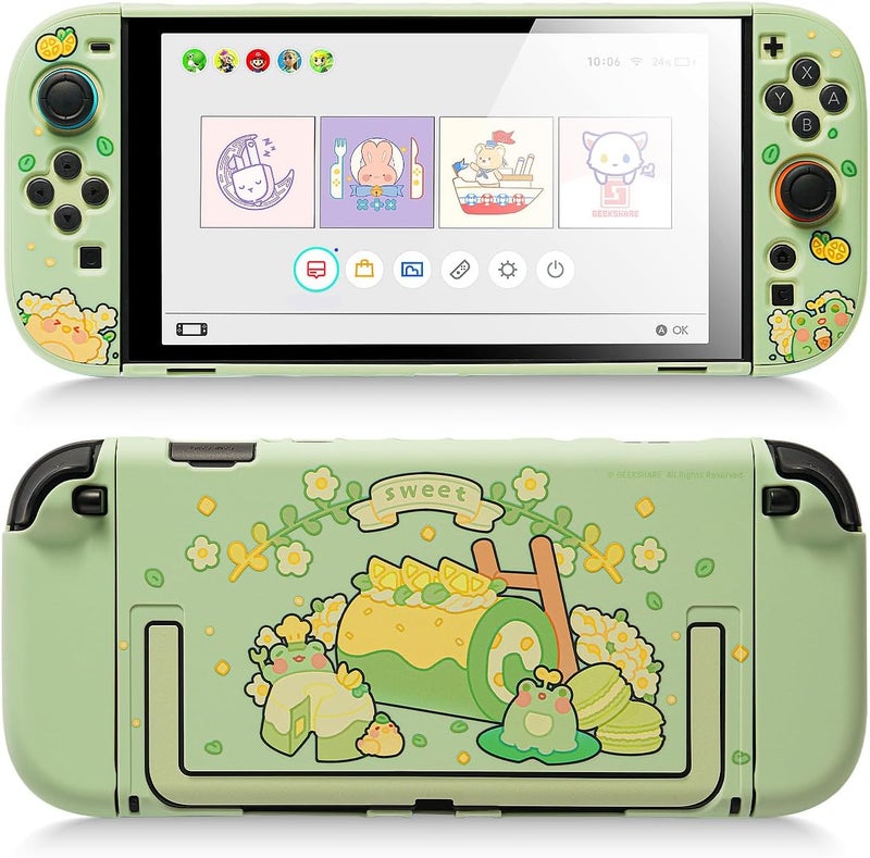 GeekShare غطاء حماية متوافق مع Switch 2، غطاء رقيق قابل للتوصيل للكمبيوتر الشخصي لوحدة تحكم Switch 2 ووحدة تحكم الألعاب (ضفدع ماتشا أخضر) - Image 1