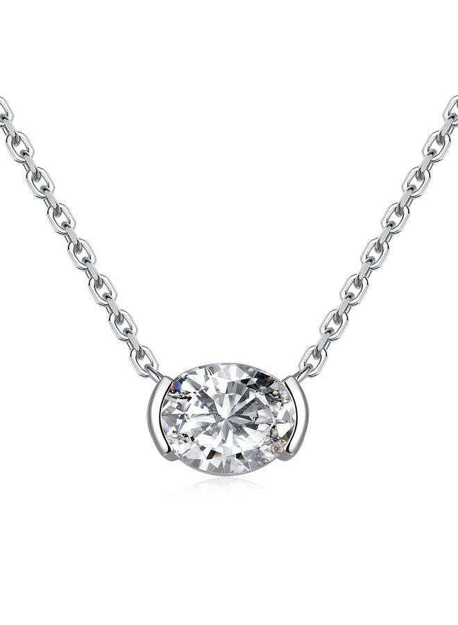 CYW Oval Moissanite Dainty Small Solitaire Women Necklace 925 Sterling Silver - Image 1