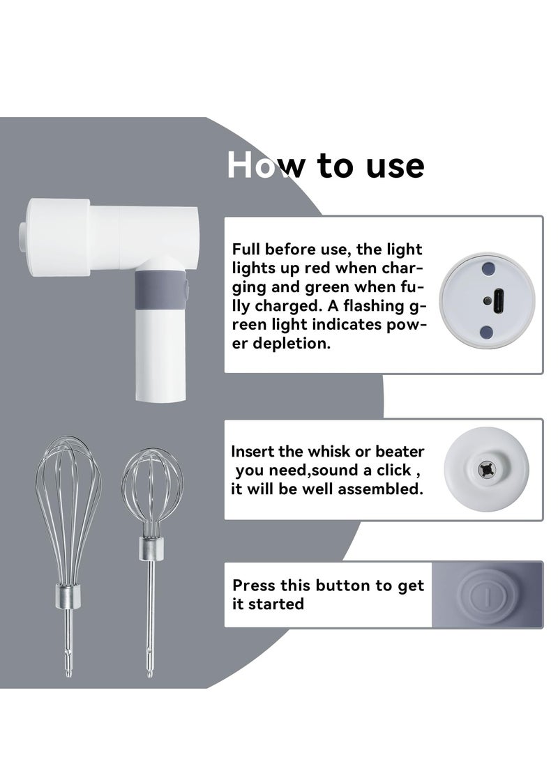SYOSI Electric Mixer Whisk with 2 Mixing Heads, USB Rechargeable Cordless Hand Handheld Electric Blender 304 Stainless Steel Portable Egg Beaters  - Image 4